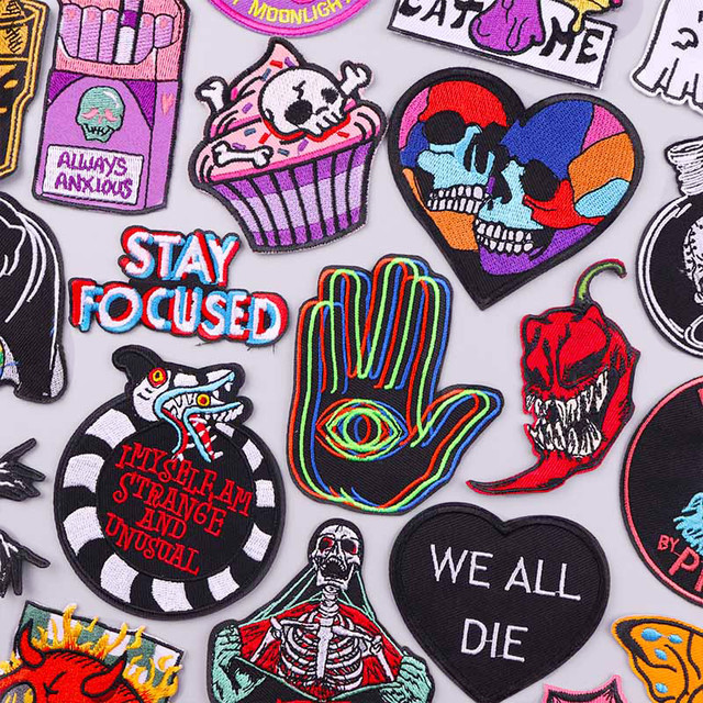 Punk Style Pach Iron On Patches On Clothes Skull/Skeleton Embroidered  Patches For Clothing Stickers DIY Fusible/Sewing Patch - AliExpress